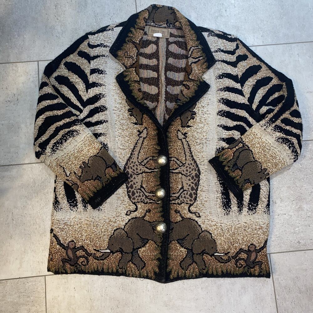 Painted Pony Womens Jacket Size M Vintage Tapestry Safari Animal Print Statement